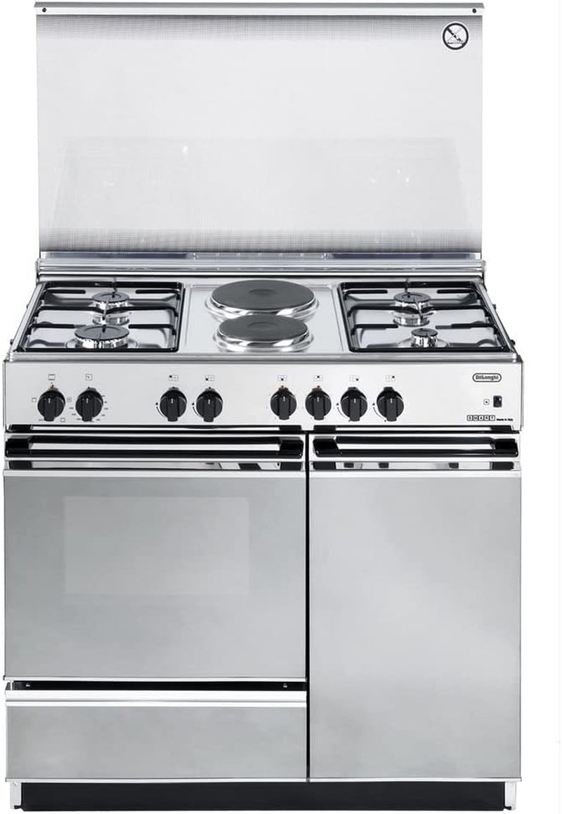 De Longhi SEX 8542 N ED Cuisinière À Gaz Avec Four Electrique N°4 Feux + 2 Plaques Inox 90 X 50 Cm