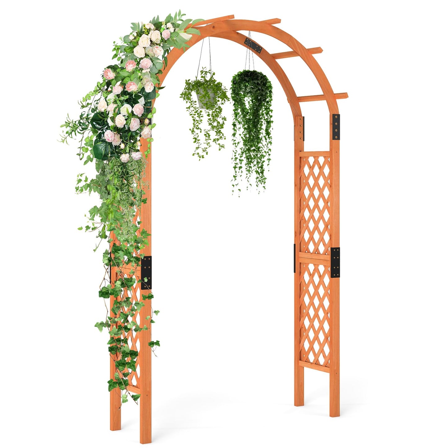 GOPLUS Arche Jardin avec Banc Exterieur, Banc et 2 Treillis pour Plantes Grimpantes, Vignes, Raisins,2 Places, pour Fête, Mariage (50x160x199CM)