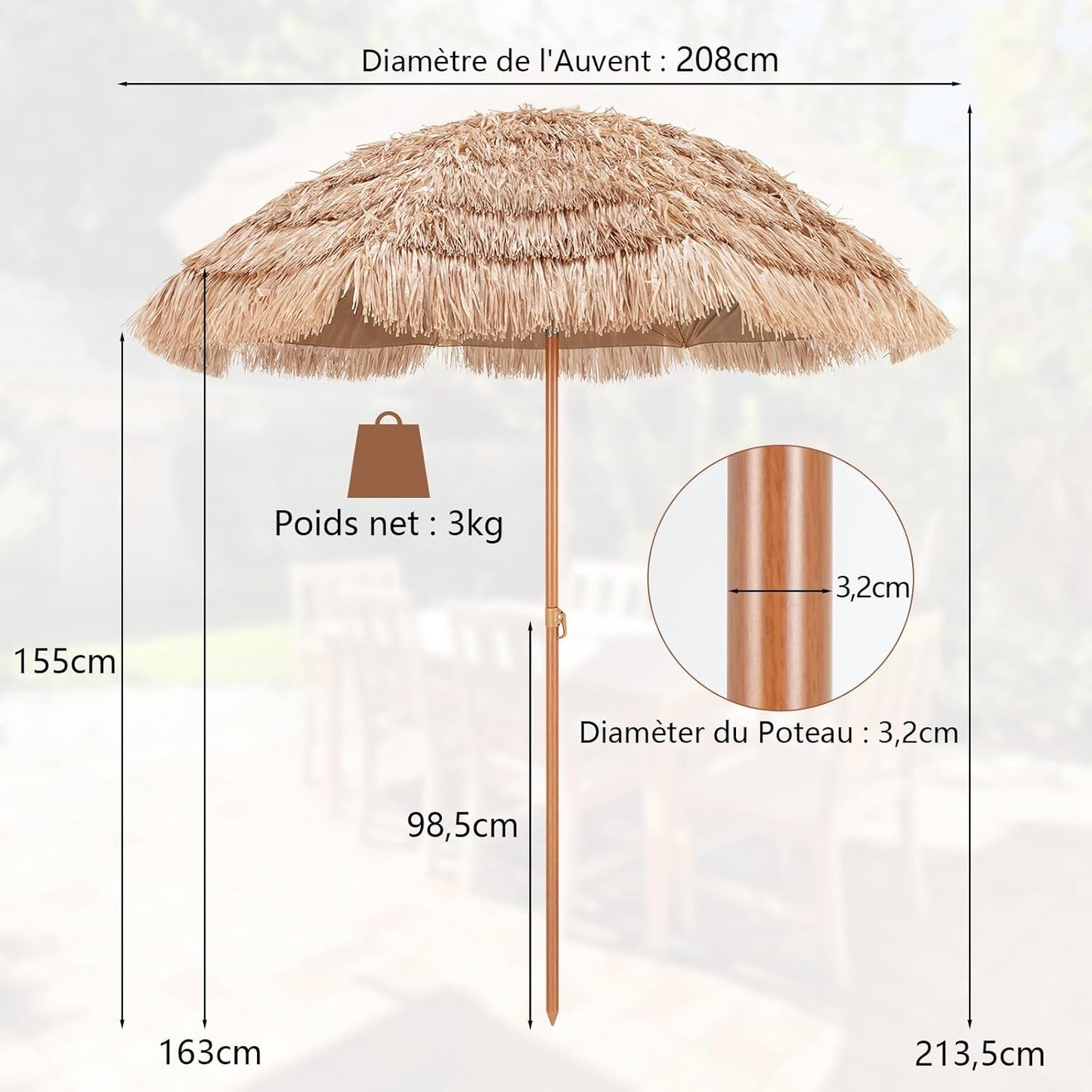 GOPLUS 2,2M Parasol Paille de Plastique, Parasol de Plage avec 8 Baleines, Parasol Inclinable de Style Tropical Hawaïen, UPF 30+, Parasol de Jardin Patio Terrasse, Base Non Inclus (Naturel)