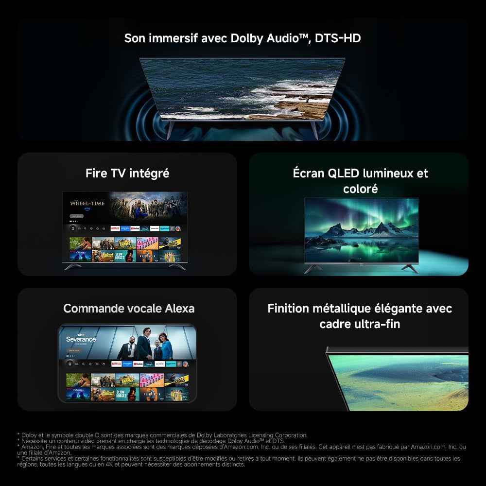 TV F Pro 32, 81 Cm (32 Pouces), QLED, Smart TV, Fire OS7, Contrôle Vocal Alexa, Dolby Audio™, DTS Virtual:X, DTS-HD, Compatible Avec Apple Airplay
