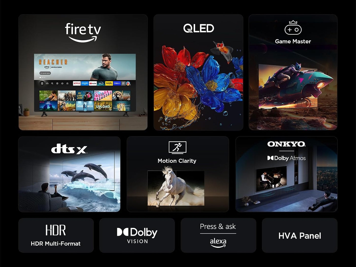TCL 55T6C 55” QLED 4K HDR TV, Fire TV (Téléviseur Intelligent Avec Dolby Vision Et Atmos, HDR10+, Appuyez Et Demandez À Alexa)
