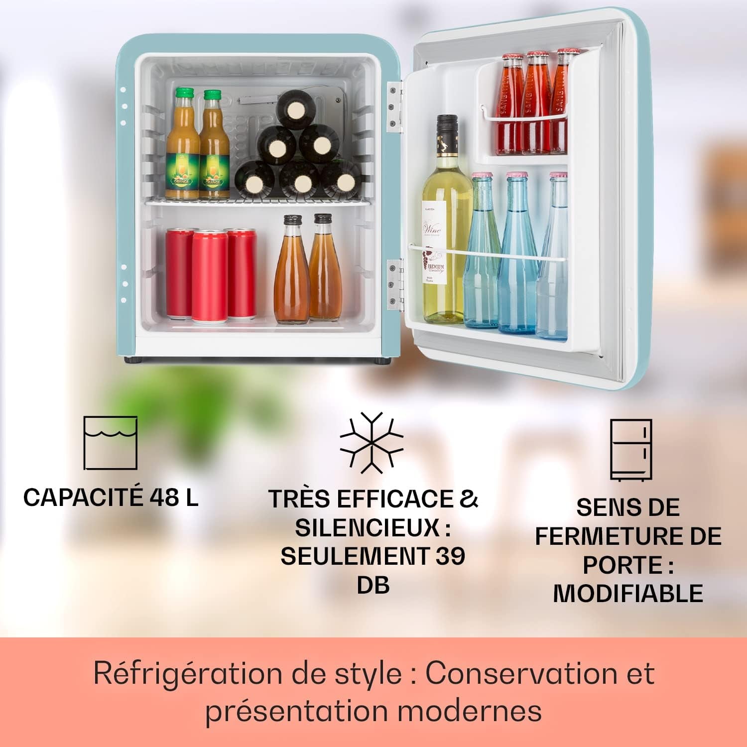 Mini Frigo De Chambre De 48L Pour Snacks Et Boissons, Petit Frigo Top Silencieux, Mini Bar, Petit Réfrigérateur Camping, Mini Frigo Cosmetique, Refrigerateur Avec Étagères Réglables, 0-10°C