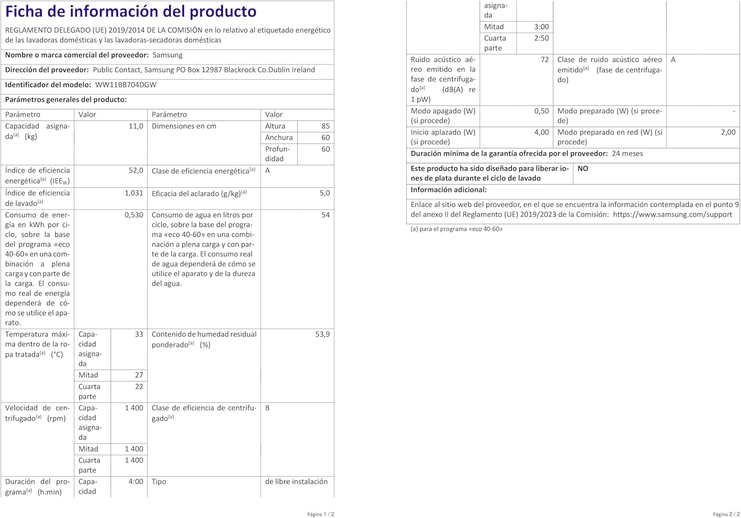 LAVE-LINGE FRONTAL 11KG 1400T CLASSE a BLANC