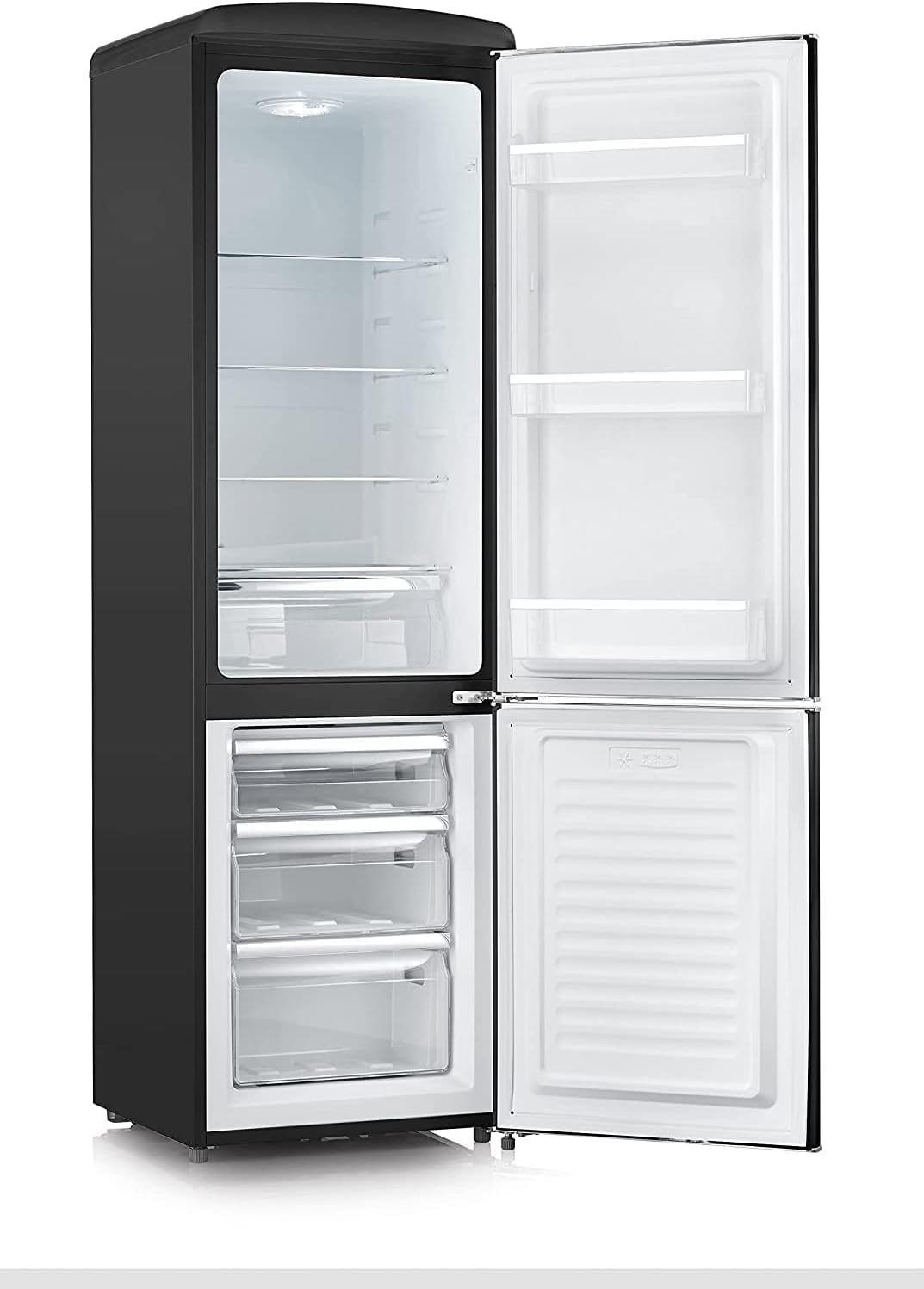 Réfrigérateur Congélateur Combiné, Pose Libre, Longueur 55Cm, 244L, Classe E, Veggibox Incluse, Look Rétro, Noir, RKG 8922