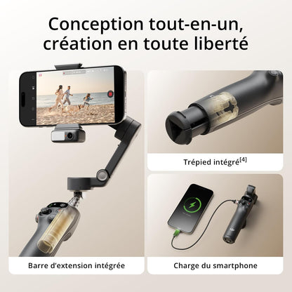 Stabilisateur Nacelle DJI Osmo Mobile 7P Pour Iphone, Android, Suivi Natif | Éclairage, Nacelle Pour Téléphone À 3 Axes, Lancement Rapide, Édition En Un Seul Clic, 10 H D'Utilisation
