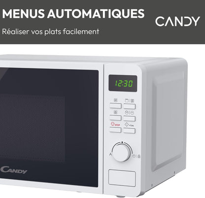 Idea CMGA20SDLWLI Four Micro-Ondes Gril 700W 20L Digital, Fonctions Gril Et Décongélation, 8 Menus Auto, Cuisson Express, Plateau Tournant, 5 Niveaux De Puissance, Grille Métal, Blanc