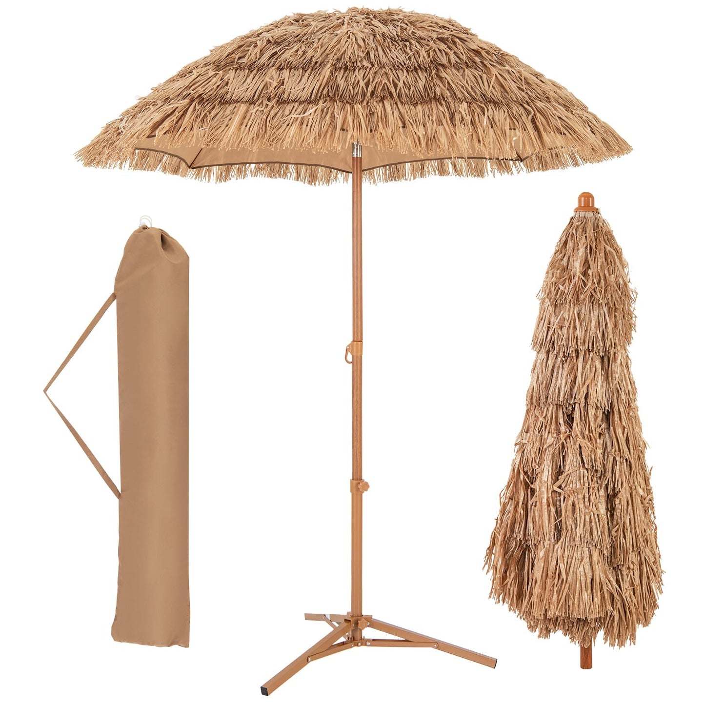 GOPLUS 2,2M Parasol Paille de Plastique, Parasol de Plage avec 8 Baleines, Parasol Inclinable de Style Tropical Hawaïen, UPF 30+, Parasol de Jardin Patio Terrasse, Base Non Inclus (Naturel)