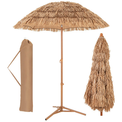 GOPLUS 2,2M Parasol Paille de Plastique, Parasol de Plage avec 8 Baleines, Parasol Inclinable de Style Tropical Hawaïen, UPF 30+, Parasol de Jardin Patio Terrasse, Base Non Inclus (Naturel)