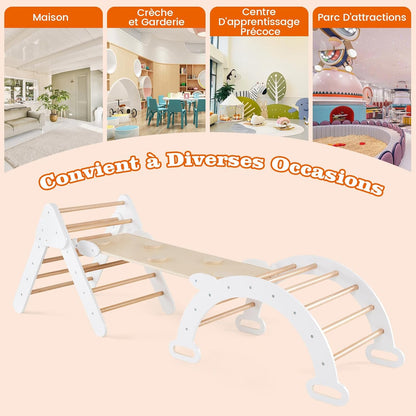 GOPLUS 7 en 1 Triangle Arche Montessori, Arche d'escalade Enfants avec Toboggan Bois,Rampe, Échelle Réglable, Charge 50KG, pour Tout-Petits Bébé 1 Ans+(Gris)