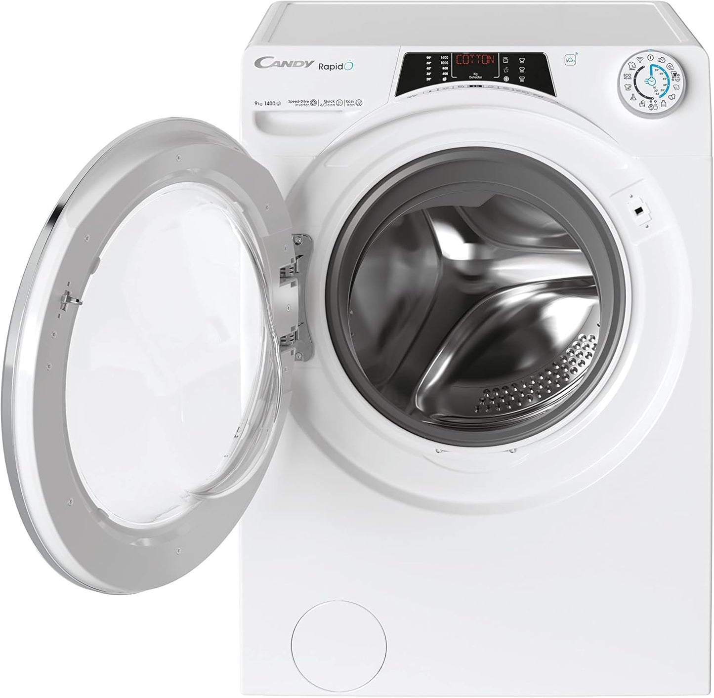 Rapido RO 1496DWMCT/1-S Machine À Laver 9 Kg, 1400 Tr/Min, Écran Smart Text, Panneau Smart Touch, Wi-Fi, Snap & Wash, 16 Cycles, 9 Rapides, Moteur Inverter, Fonction Vapeur, Départ Différé 24H,
