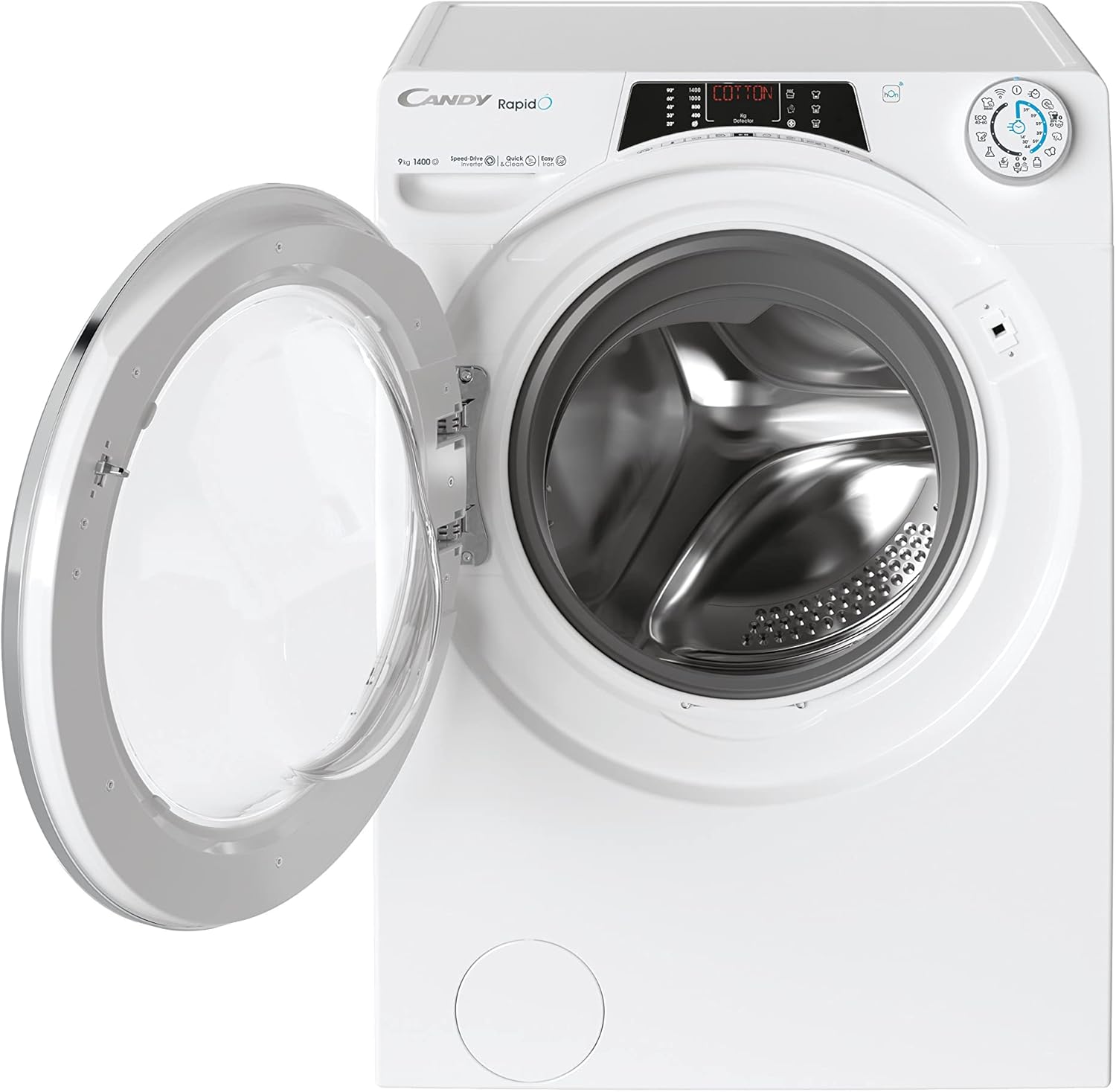 Rapido RO 1496DWMCT/1-S Machine À Laver 9 Kg, 1400 Tr/Min, Écran Smart Text, Panneau Smart Touch, Wi-Fi, Snap & Wash, 16 Cycles, 9 Rapides, Moteur Inverter, Fonction Vapeur, Départ Différé 24H,