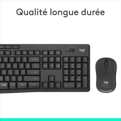 Logitech MK295 Silent wireless mouse and keyboard set | SilentTouch, standard numeric keypad, wireless, 90% less noise, AZERTY French-Graphite