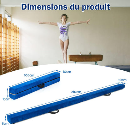 GOPLUS Poutre Gymnastique Pliable 210cm, Poutre Gymnastique avec Patins Antidérapants, Surface Suède, Entraînement de Gymnastique pour Enfants et Adultes, Gain d’Espace