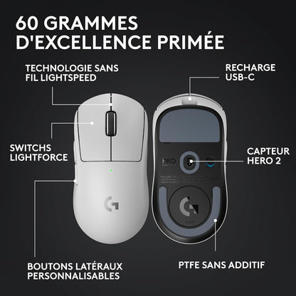 Logitech G PRO X SUPERLIGHT 2, Wireless Gaming Mouse, East Europe Version | Pro-Grade 60g Mouse, 5 Buttons, 44,000 DPI Sensor, 8kHz Ratio, USB-C Charging PC/Mac - White