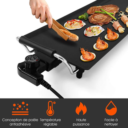 GOPLUS Plancha Électrique XXL Antiadhésive avec Thermostat Ajustable, Grille de Table Antidérapante et Lavable avec Poignée Rembourrée, Grande Capacité pour 8 Personnes, 1800W, 90 x 23CM