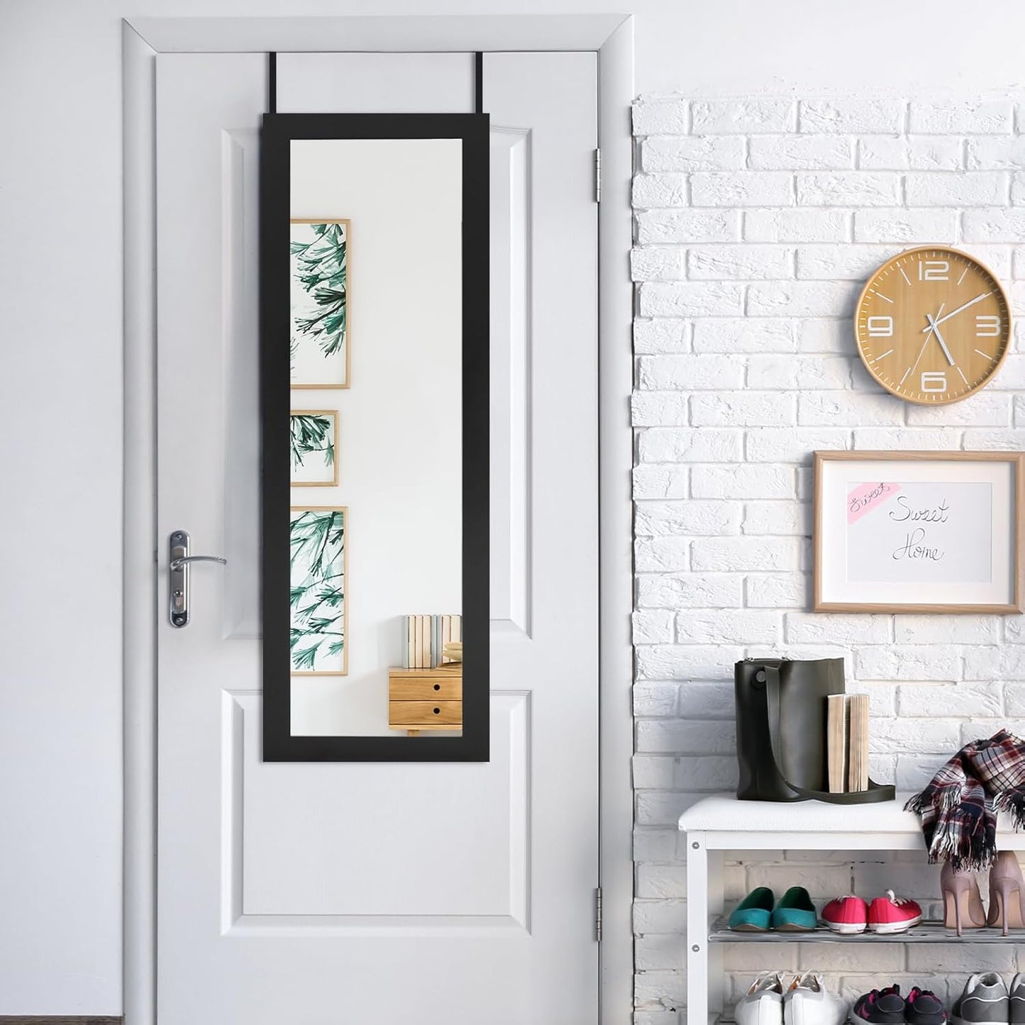 GOPLUS Armoire à Bijoux avec Miroir, Meuble à Bijoux Mural/Suspendu, avec Grand Espace de Rangement, Miroir Pleine Longueur, Miroir de Maquillage Intégré, Montage Mural/Accrocher à la Porte (Noir)