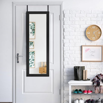 GOPLUS Armoire à Bijoux avec Miroir, Meuble à Bijoux Mural/Suspendu, avec Grand Espace de Rangement, Miroir Pleine Longueur, Miroir de Maquillage Intégré, Montage Mural/Accrocher à la Porte (Noir)