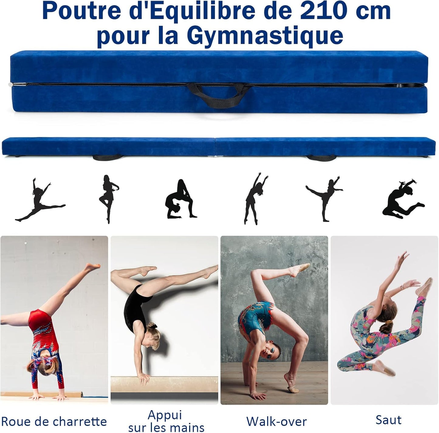 GOPLUS Poutre Gymnastique Pliable 210cm, Poutre Gymnastique avec Patins Antidérapants, Surface Suède, Entraînement de Gymnastique pour Enfants et Adultes, Gain d’Espace