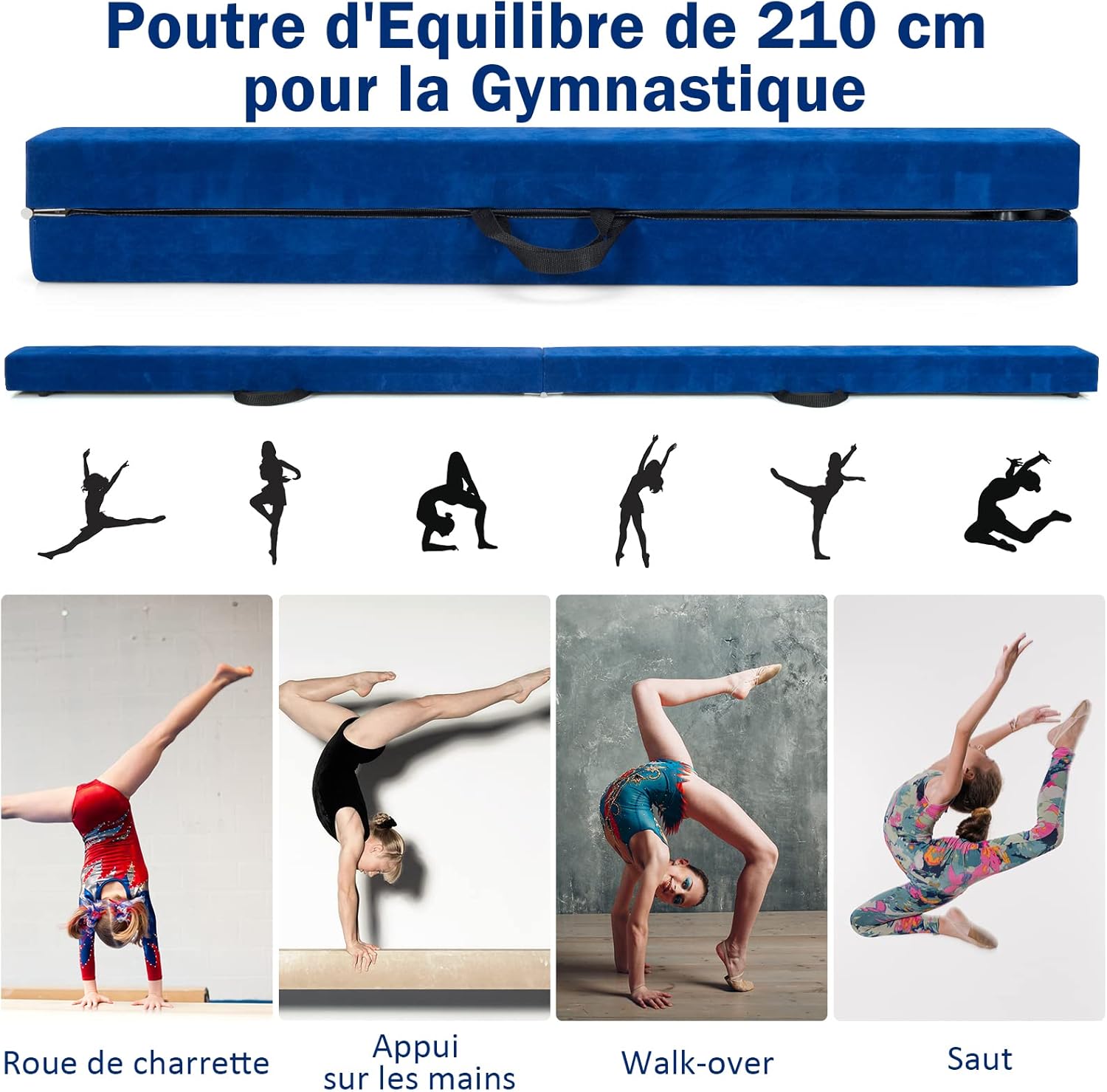 GOPLUS Poutre Gymnastique Pliable 210cm, Poutre Gymnastique avec Patins Antidérapants, Surface Suède, Entraînement de Gymnastique pour Enfants et Adultes, Gain d’Espace