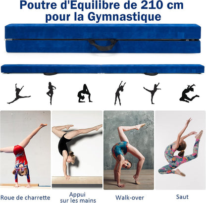 GOPLUS Poutre Gymnastique Pliable 210cm, Poutre Gymnastique avec Patins Antidérapants, Surface Suède, Entraînement de Gymnastique pour Enfants et Adultes, Gain d’Espace