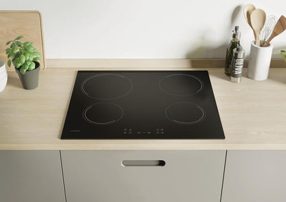 CANDY - Ceramic Hob - 4 Cooking Zones, Adjustable Power, Automatic Zone Detection, Grouped Controls - 6500 W - Flower Installation, Straight Edges - 59 x 52 x 4.5 cm