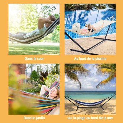 GOPLUS Support de Hamac Universel Patio Portatif Charge Maximale 150 KG Matière en Fer Robuste avec Chaîne de Suspension 325 x 100 x 106 CM Noir pour Jardin Camping Balcon
