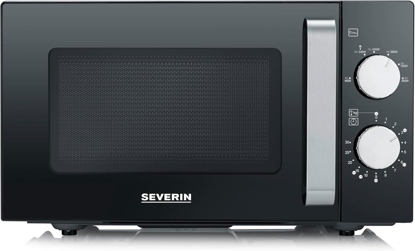 SEVERIN Microwave Oven, 20 L, with Ceramic Flat Bottom, up to 800 W, 6 Power Levels, Black, MW7761