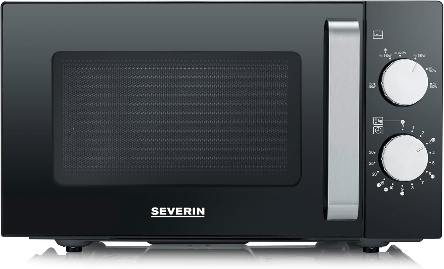 SEVERIN Microwave Oven, 20 L, with Ceramic Flat Bottom, up to 800 W, 6 Power Levels, Black, MW7761