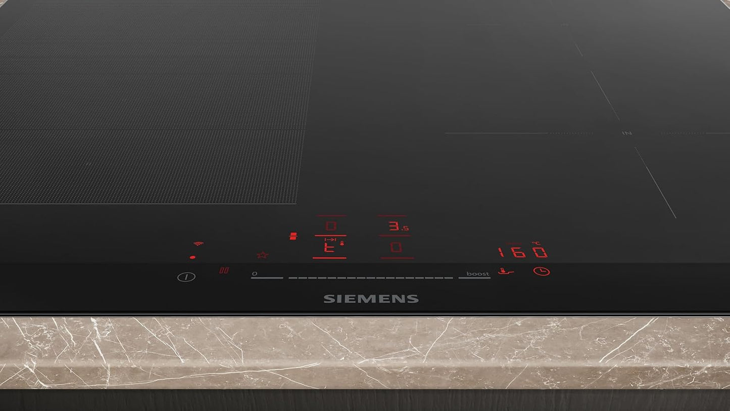 Siemens EX675HEC1E iQ700 Smart Induction Hob 60 cm Black with Adjustable Frame Varioinduction TouchSlider Pro Cooking Sensor - Burn Free Cooking