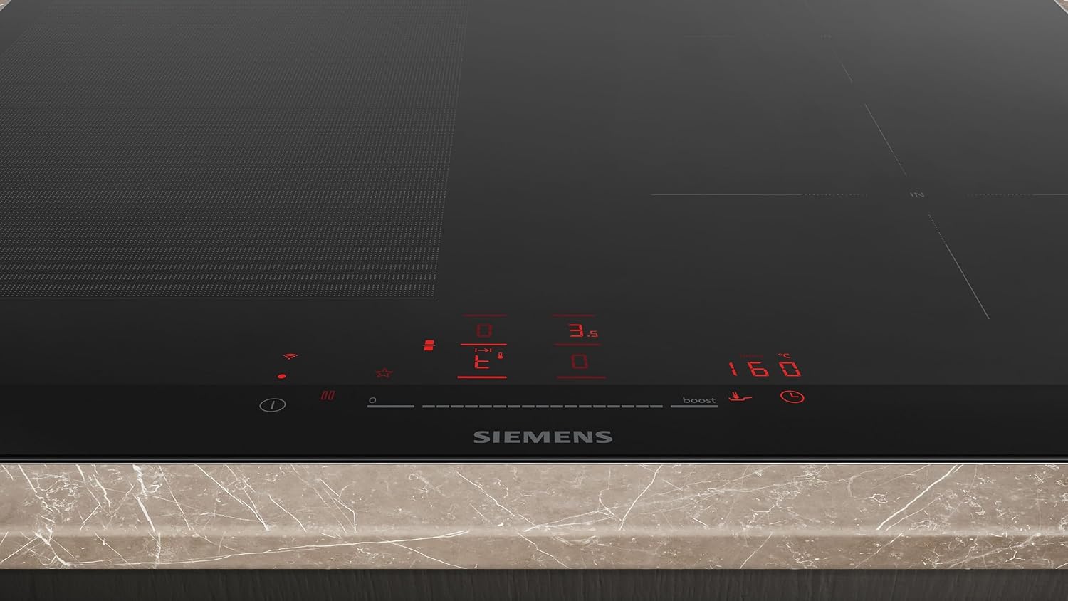 Siemens EX675HEC1E iQ700 Smart Induction Hob 60 cm Black with Adjustable Frame Varioinduction TouchSlider Pro Cooking Sensor - Burn Free Cooking