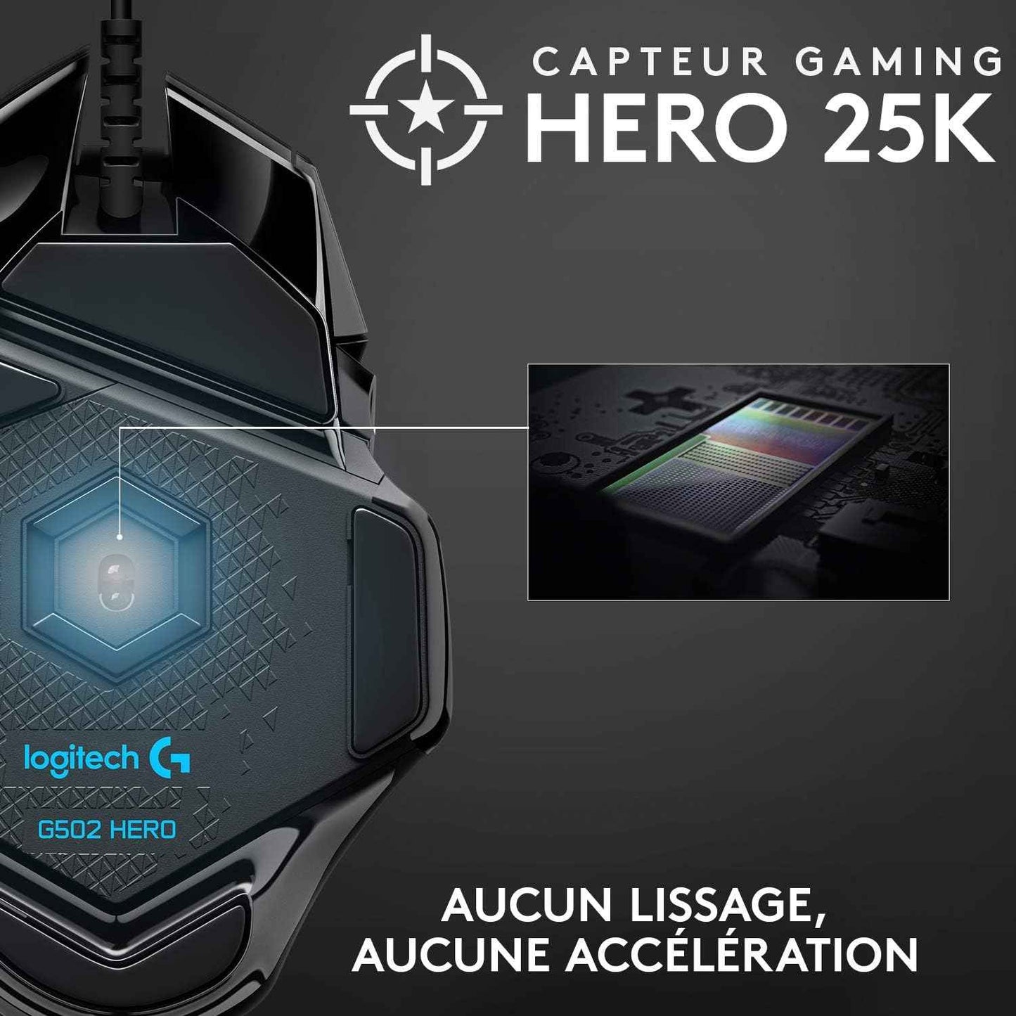 Logitech G G502 HERO High Performance Wired Gaming Mouse | HERO 25K Gaming Sensor, 25600 DPI, RGB, Adjustable Weight, 11 Programmable Buttons, Built-in Memory, PC/Mac - Black