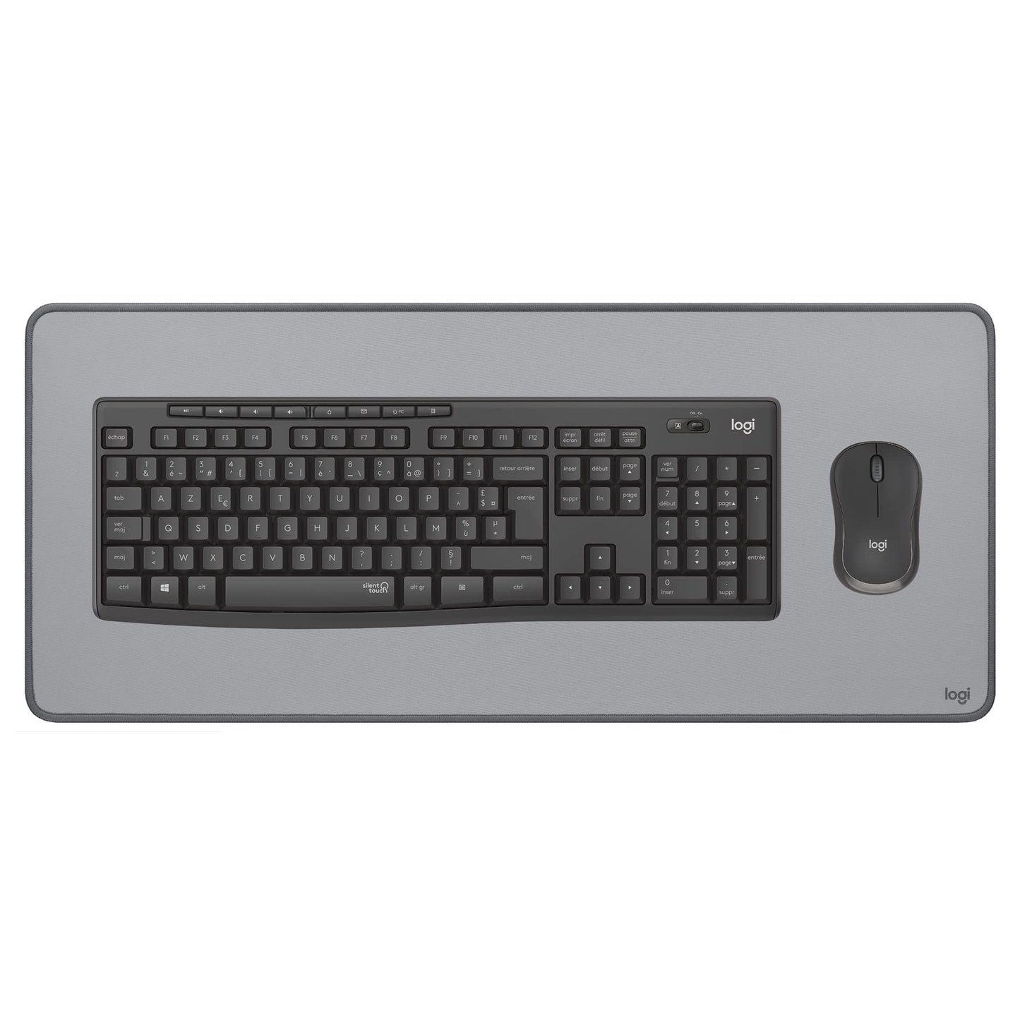 Logitech MK295 Silent wireless mouse and keyboard set | SilentTouch, standard numeric keypad, wireless, 90% less noise, AZERTY French-Graphite