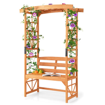 GOPLUS Arche Jardin avec Banc Exterieur, Banc et 2 Treillis pour Plantes Grimpantes, Vignes, Raisins,2 Places, pour Fête, Mariage (50x160x199CM)