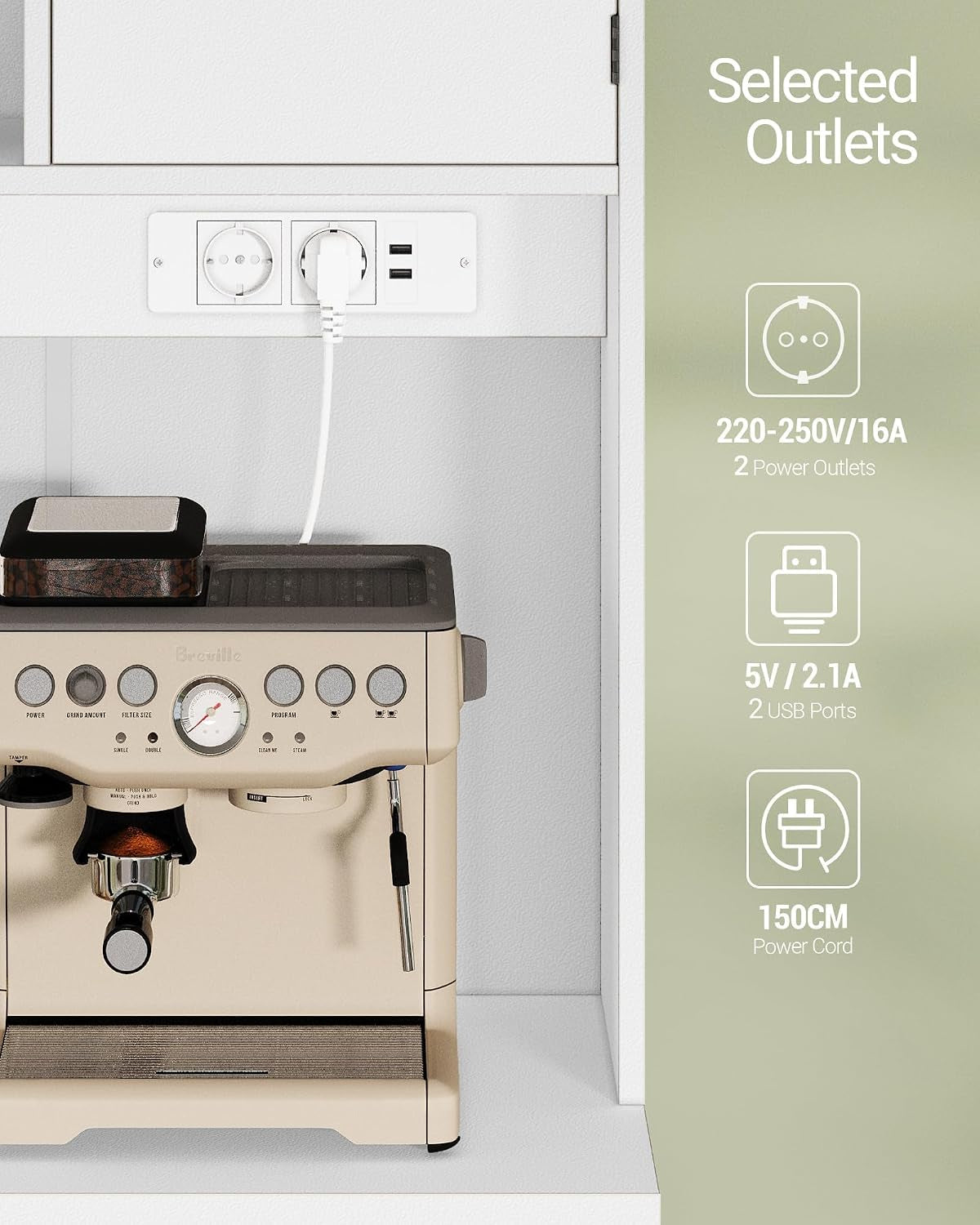 Meuble Cuisine, Buffet Avec Prises Électriques | Meuble De Rangement Cuisine Avec Plans De Travail Et 2 Tiroirs, Cuisine, Salon, 40 X 100 X 180 Cm , Blanc, PT00203XEU