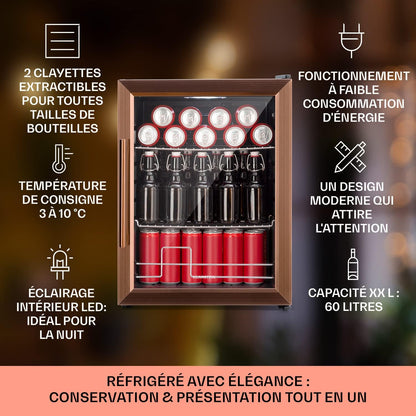 Mini Frigo De Chambre De 60L Pour Boissons Et Bieres, Petit Frigo Silencieux, Mini Bar Intérieur/Ext, Petit Refrigerateur Camping, Stockage De Vins, Cosmetique, Étagères Réglables, 3-10°C