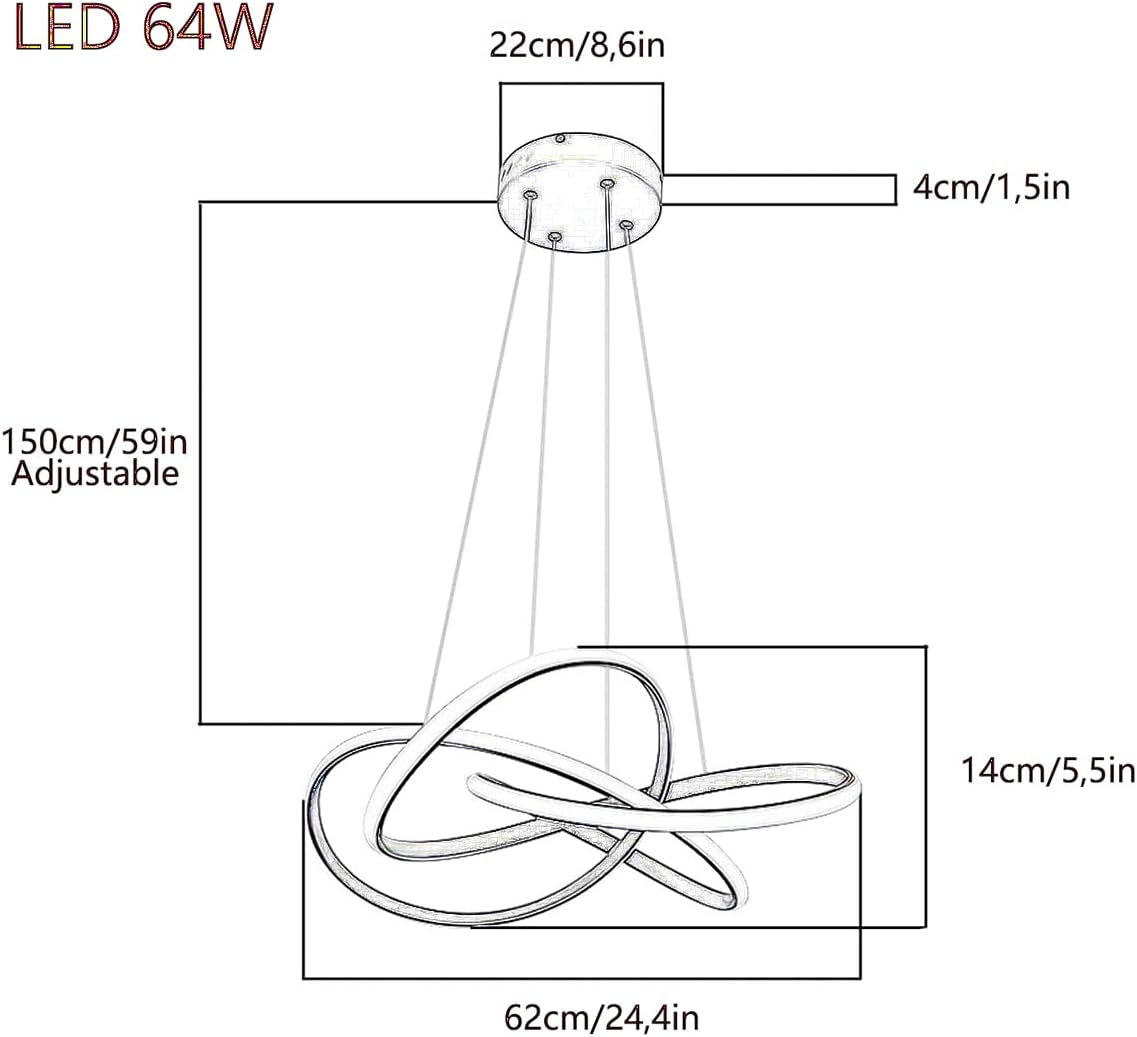 Lampe Pendante Moderne LED En Spirale, 64W Dimmable Avec Télécommande, Hauteur Réglable, Pour Le Salon, La Chambre À Coucher, La Salle À Manger, L'Îlot De Cuisine (B - Or)