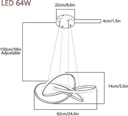 Lampe Pendante Moderne LED En Spirale, 64W Dimmable Avec Télécommande, Hauteur Réglable, Pour Le Salon, La Chambre À Coucher, La Salle À Manger, L'Îlot De Cuisine (B - Or)