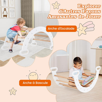 GOPLUS 7 en 1 Triangle Arche Montessori, Arche d'escalade Enfants avec Toboggan Bois,Rampe, Échelle Réglable, Charge 50KG, pour Tout-Petits Bébé 1 Ans+(Gris)