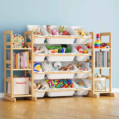 Meuble Rangement Enfant Avec 6 Étagères Et 12 Bacs, Bibliotheque Enfant, Meuble De Rangement Enfant Avec Bacs Pour Chambre Et Salle De Jeux - Blanc