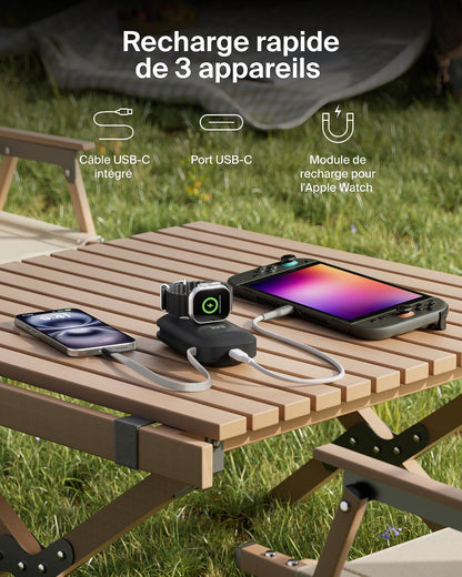 Belkin Boostcharge Pro Batterie Externe 10000Mah Avec Module De Recharge Apple Watch, Chargeur Portable, Câble USB-C À Gaine Tressée Intégré, Écran Numérique, 45W, Recharge De 3 Appareils, Noir