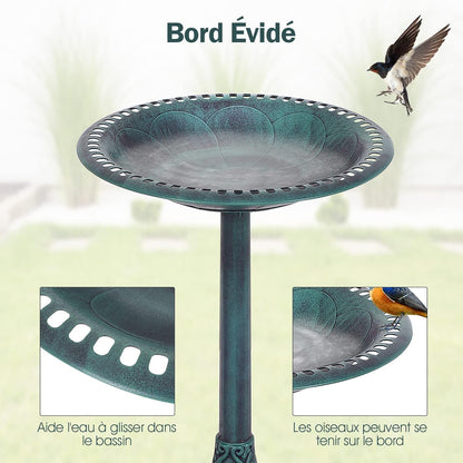 GOPLUS Mangeoire Oiseaux Extérieur, Plateau φ50CM, Abreuvoir Oiseaux Hauteur 72CM, Bain d'oiseaux en PP sur Pied, Base Remplissable, Design Antique, Bronze Vert