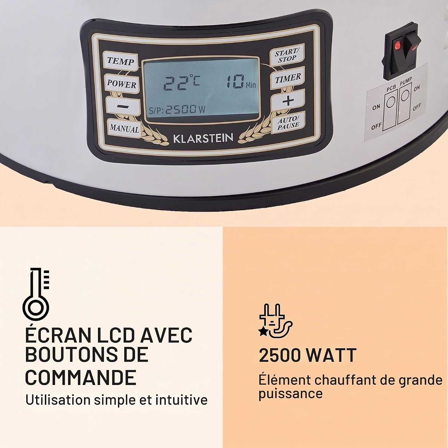 Mundschenk - Cuve De Brassage, Cuve Fermentation Bière, Memorybrew, Ecran LCD, Inox 304, Avec Tamis Et Récipient À Grains, Chauffage De 2500 W, 30 L - Argent
