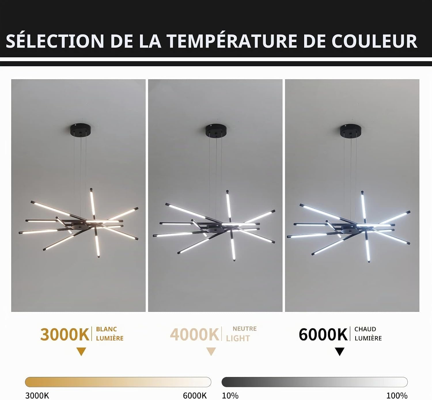 Lustre Moderne À LED Spoutnik, Noir/Doré, Plafonnier Industriel À Suspendre Avec 12 Têtes Pour Salon, Salle À Manger, Cuisine, Chambre À Coucher