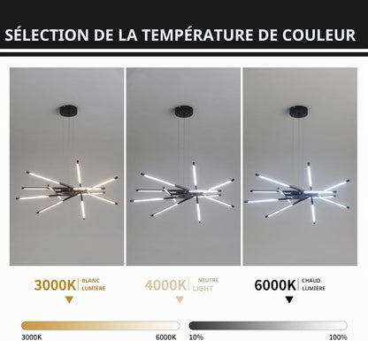 Lustre Moderne À LED Spoutnik, Noir/Doré, Plafonnier Industriel À Suspendre Avec 12 Têtes Pour Salon, Salle À Manger, Cuisine, Chambre À Coucher