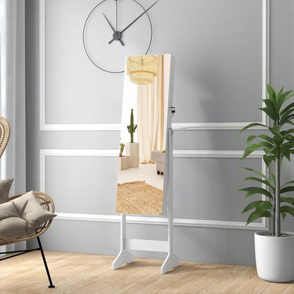 GOPLUS Armoire à Bijoux avec Miroir sur Pied, 2 en 1 Organisateur de Bijoux Verrouillable avec Lumières LED 3 Couleurs, 3 Angles Réglables, Armoire de Rangement Modern pour Collier, Bague, Blanc