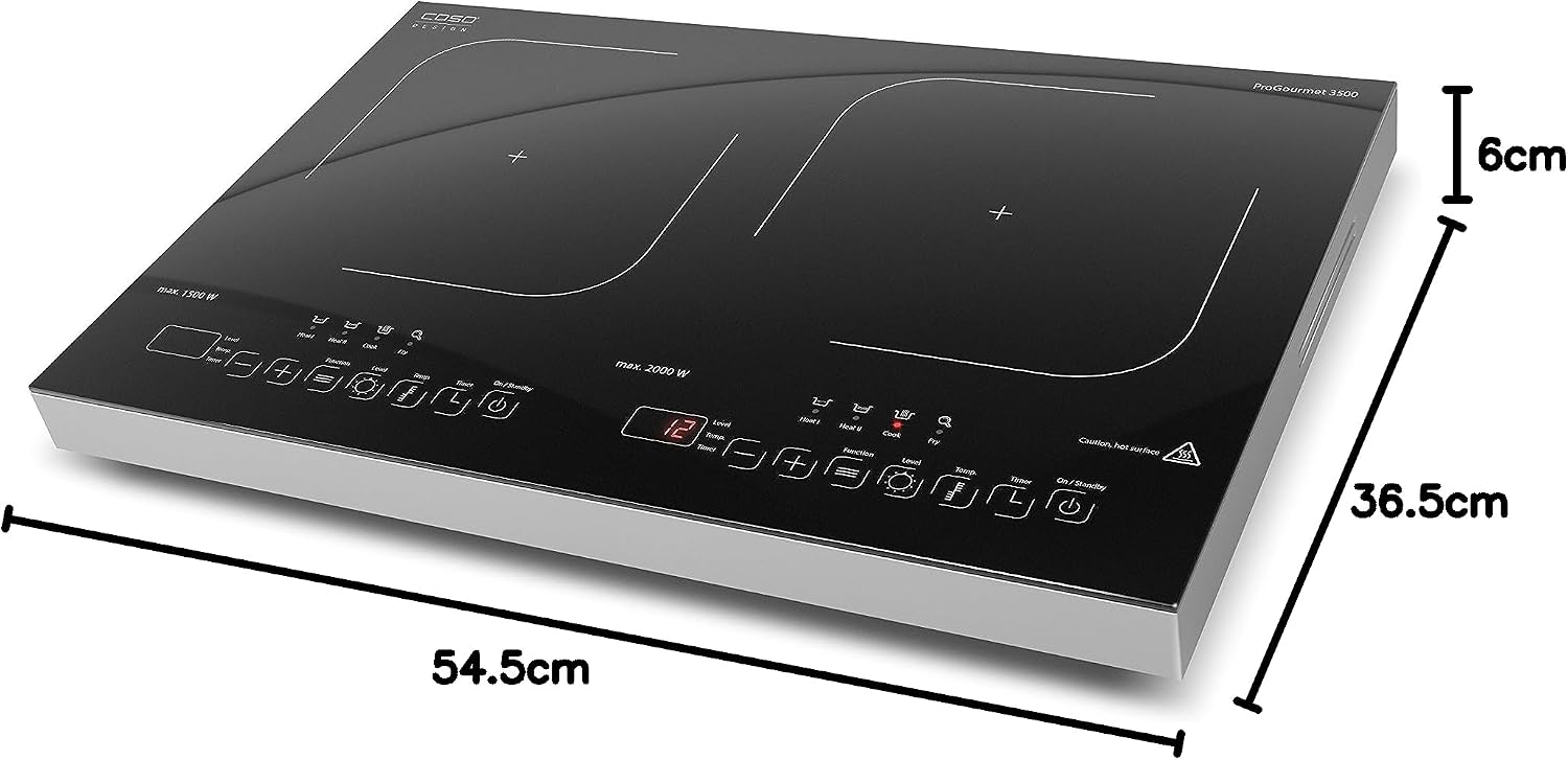 CASO ProGourmet 3500 Double Induction Hob Moving 3500 W Powersharing 60-240 °C 4 Functions Timer 180 Minute Timer Pots up to 24 cm Ceramic Glass