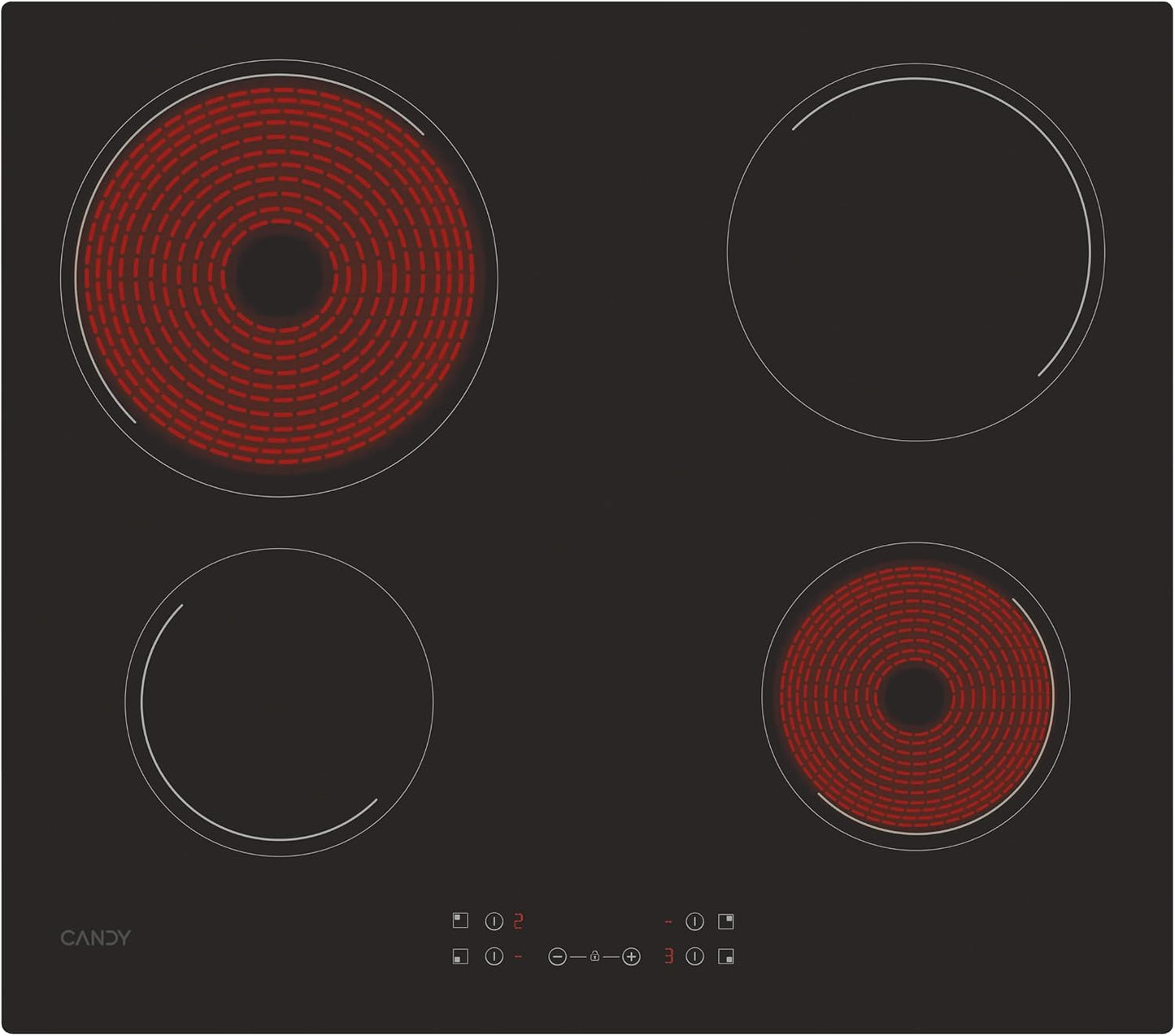 CANDY - Ceramic Hob - 4 Cooking Zones, Adjustable Power, Automatic Zone Detection, Grouped Controls - 6500 W - Flower Installation, Straight Edges - 59 x 52 x 4.5 cm