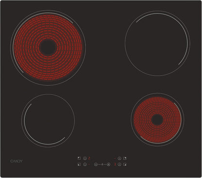 CANDY - Ceramic Hob - 4 Cooking Zones, Adjustable Power, Automatic Zone Detection, Grouped Controls - 6500 W - Flower Installation, Straight Edges - 59 x 52 x 4.5 cm
