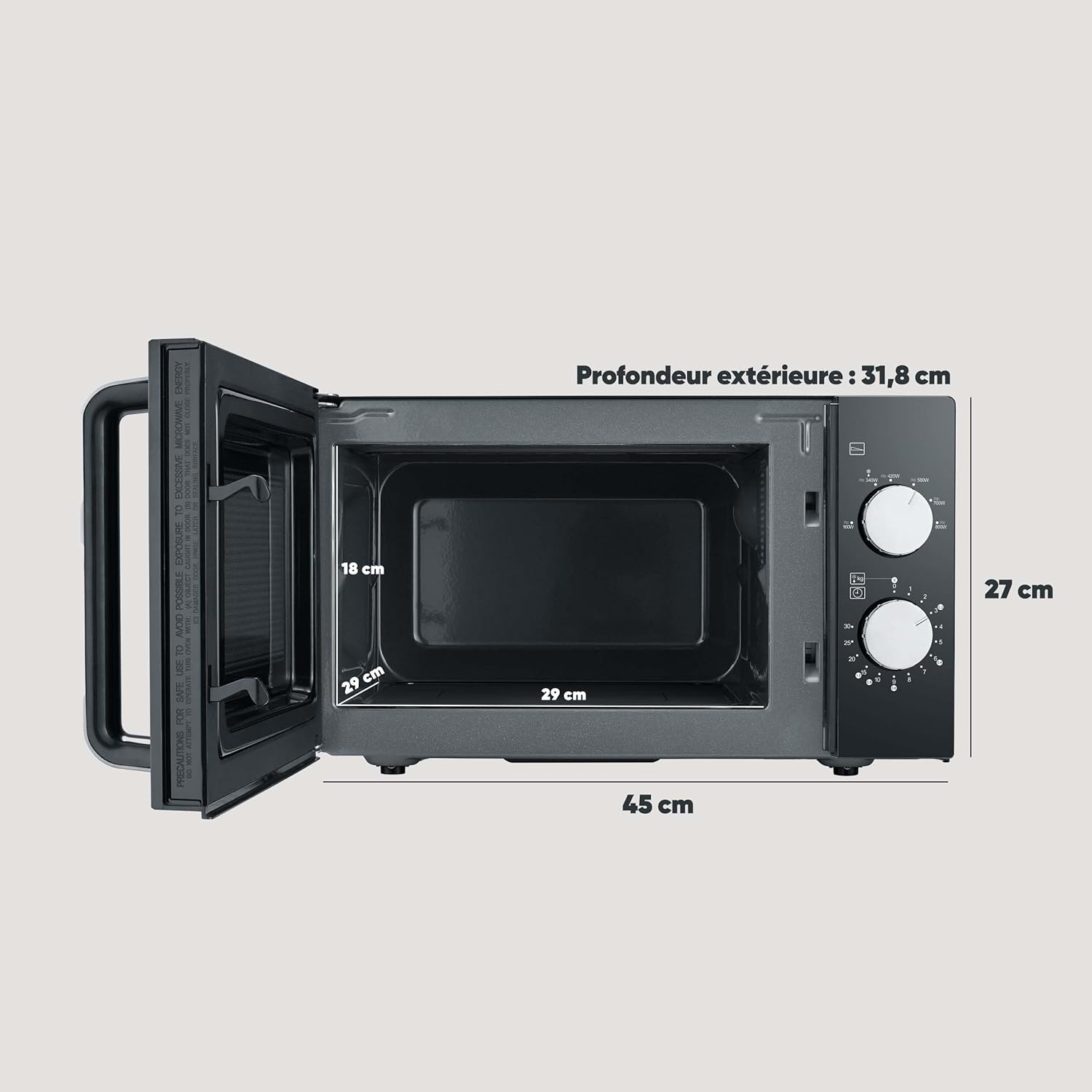 SEVERIN Microwave Oven, 20 L, with Ceramic Flat Bottom, up to 800 W, 6 Power Levels, Black, MW7761