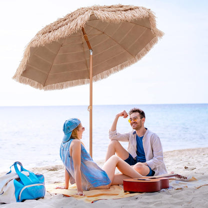 GOPLUS 2,2M Parasol Paille de Plastique, Parasol de Plage avec 8 Baleines, Parasol Inclinable de Style Tropical Hawaïen, UPF 30+, Parasol de Jardin Patio Terrasse, Base Non Inclus (Naturel)